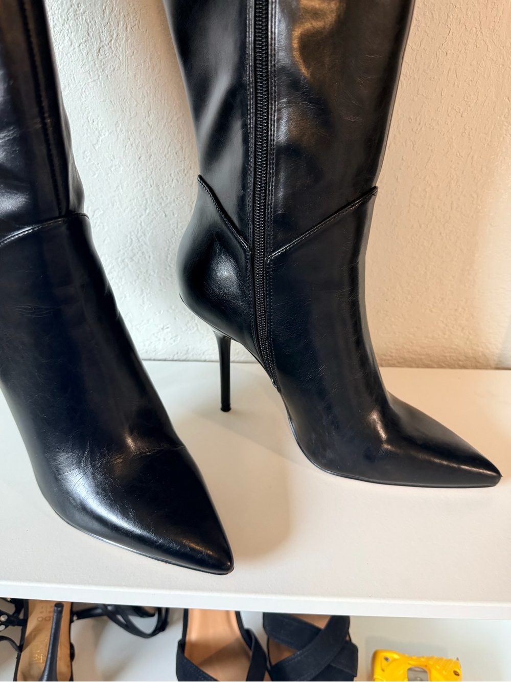 Jessica Simpson Black Pointed-Toe Knee-High Stiletto Boots - Picture 4 of 14